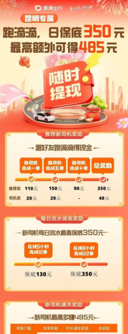 2025年滴滴大动作，多地上线流水保底，一天最高570元